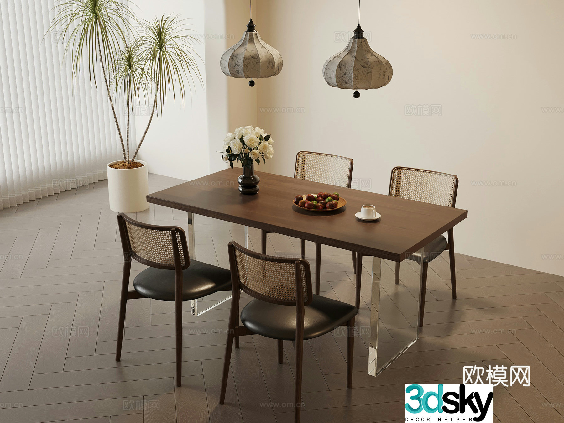 Dining table medieval dining table and chair 3D model