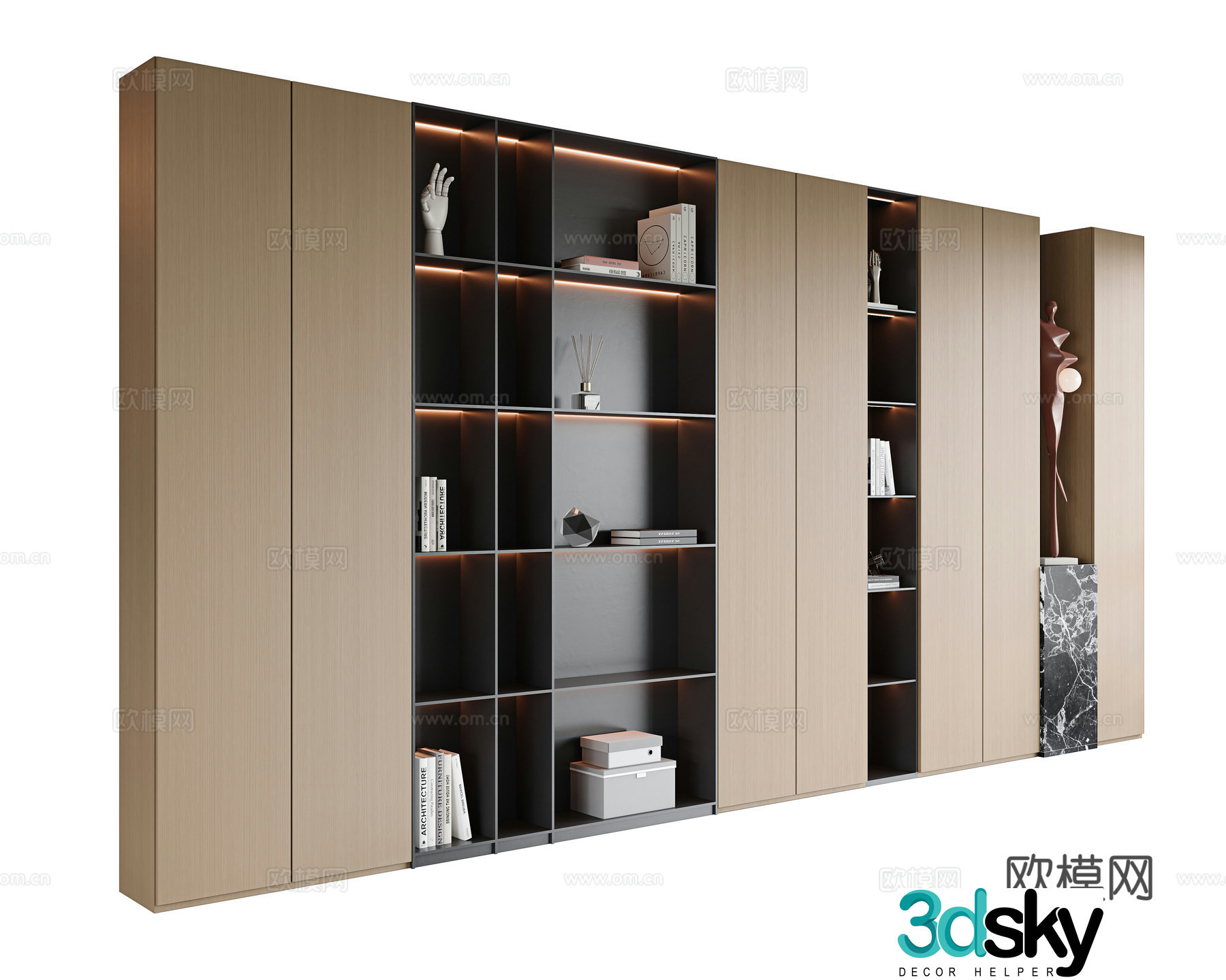 Italian modern decorative cabinet bookshelves study bookcase living room decorative cabinet open bookcase 3d model