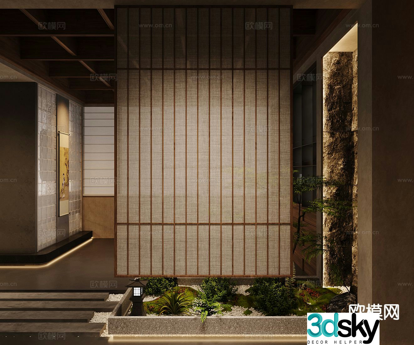 New Chinese style interior landscape landscape sketches 3D model of landscape wall
