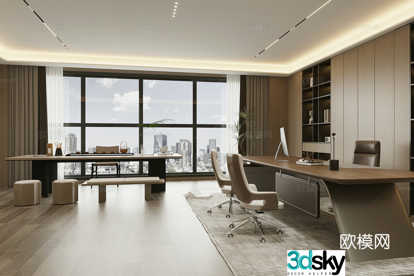 New Chinese style Chairman’s Office Manager’s Office 3D Model