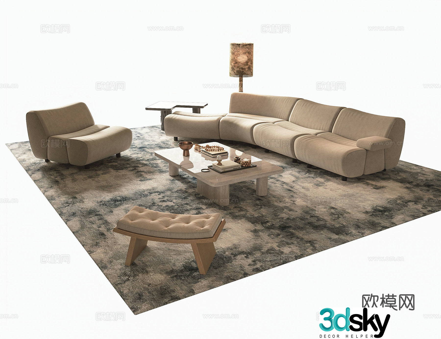 Modern sofa coffee table combination 3D model