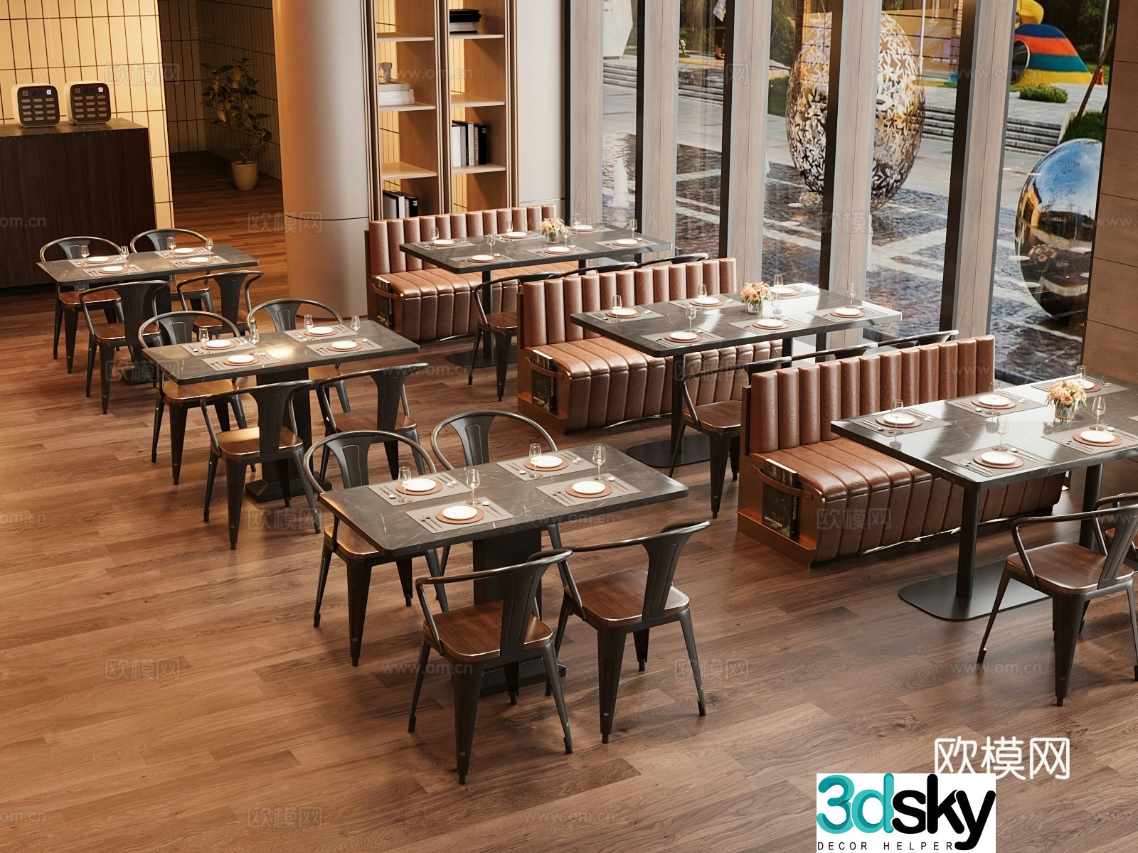 Modern Western Restaurant Western Restaurant Dining Table and Chair Combination Cardboard Tableware 3D Model