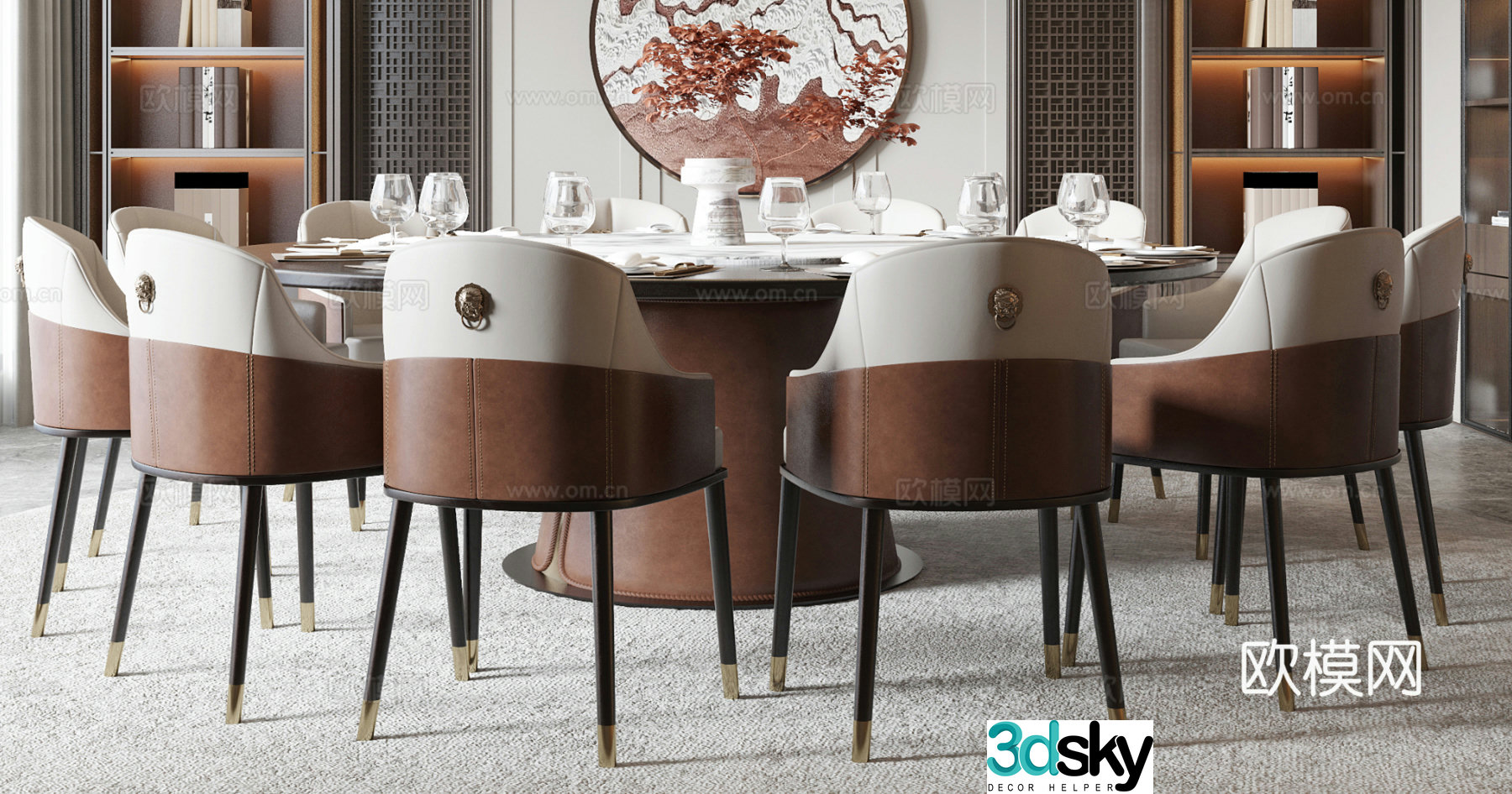New Chinese dining table and chair combination 3D model