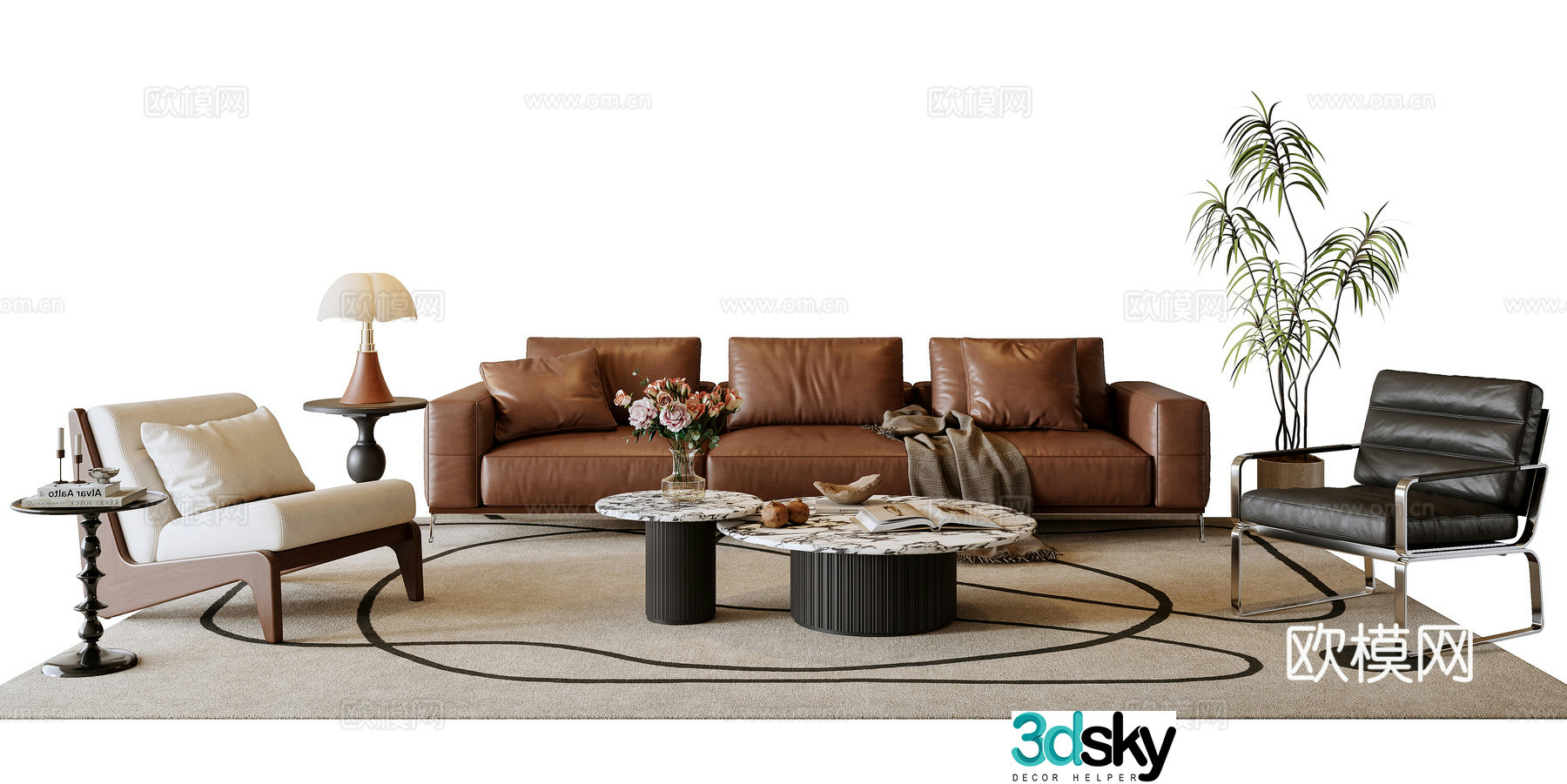 Medium style sofa coffee table combination 3D model
