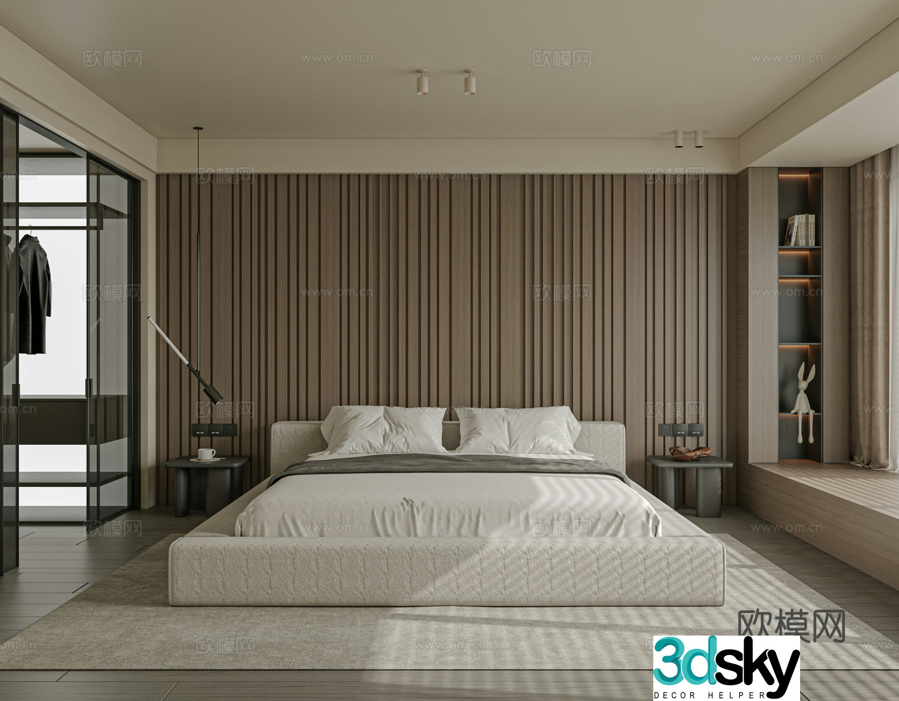 Modern bedroom bed nightstand jewelry 3d model