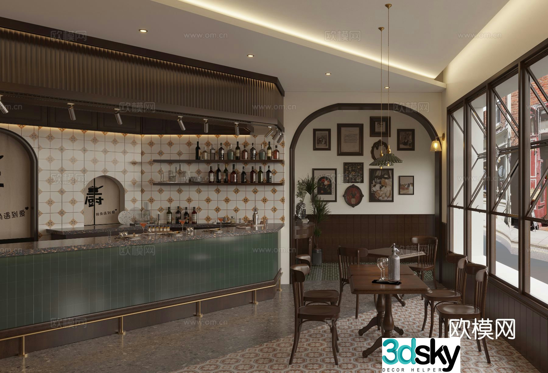 American coffee shop cafe 3d model