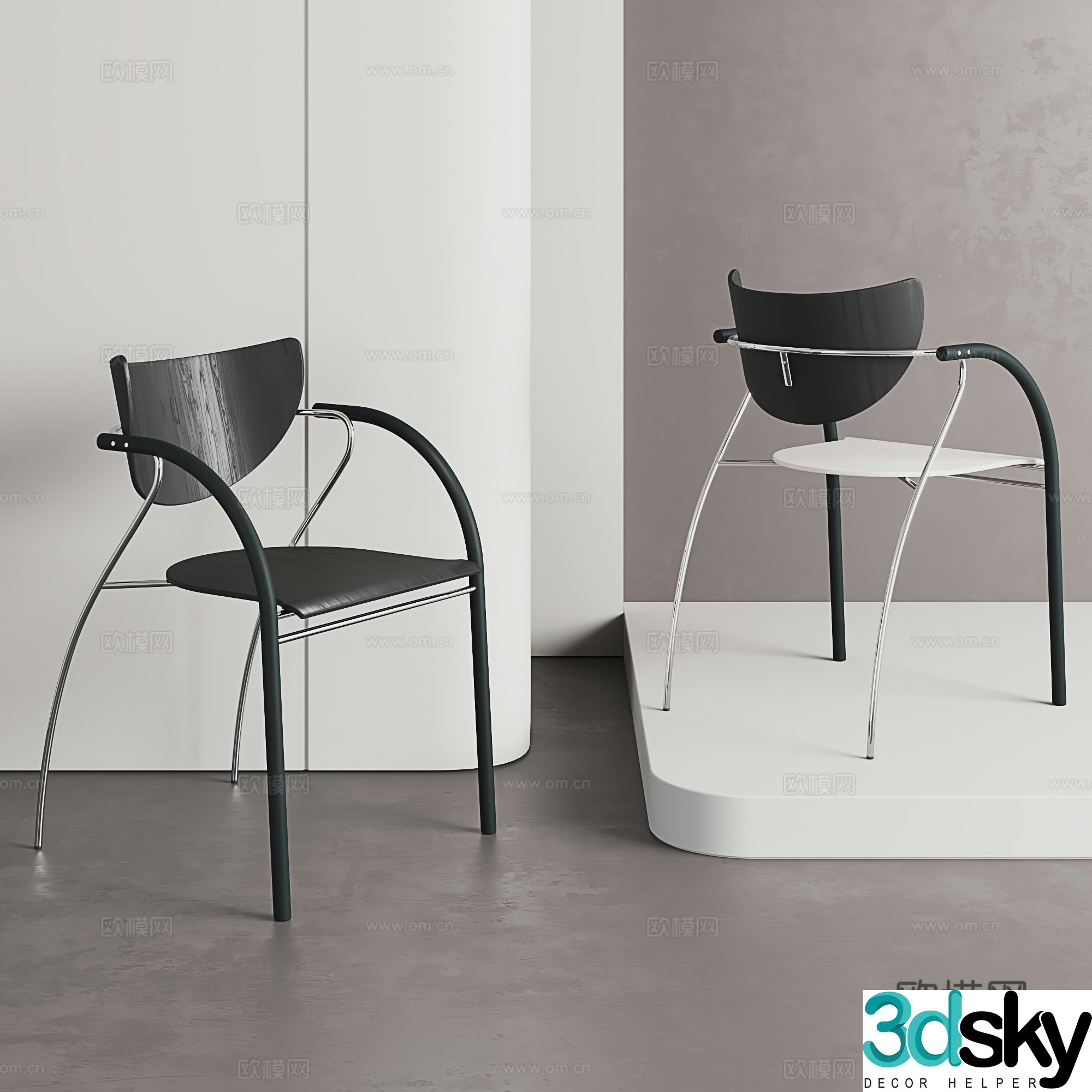 Modern dining chair Nordic dining chair Wrought backrest chair Simple desk chair Cafe negotiation chair 3D model