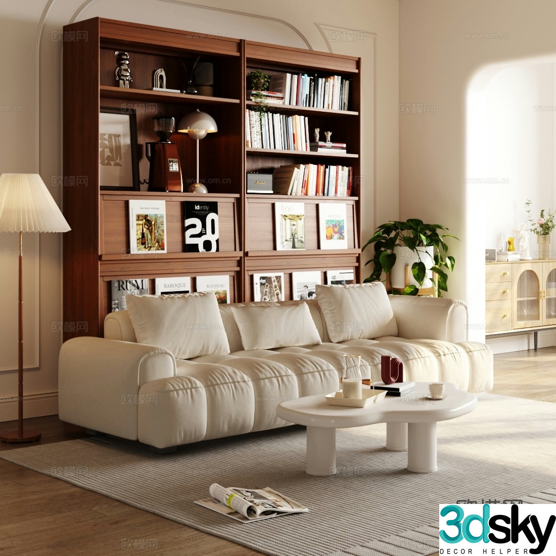 Modern sofa coffee table combination bookcase book combination 3d model