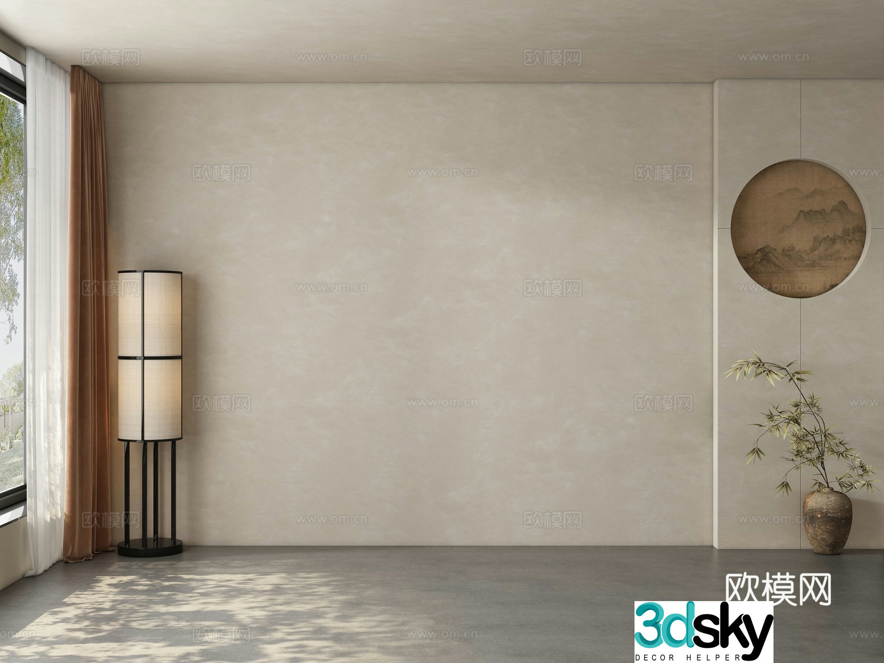 Middle style restaurant tea room background wall 3d model