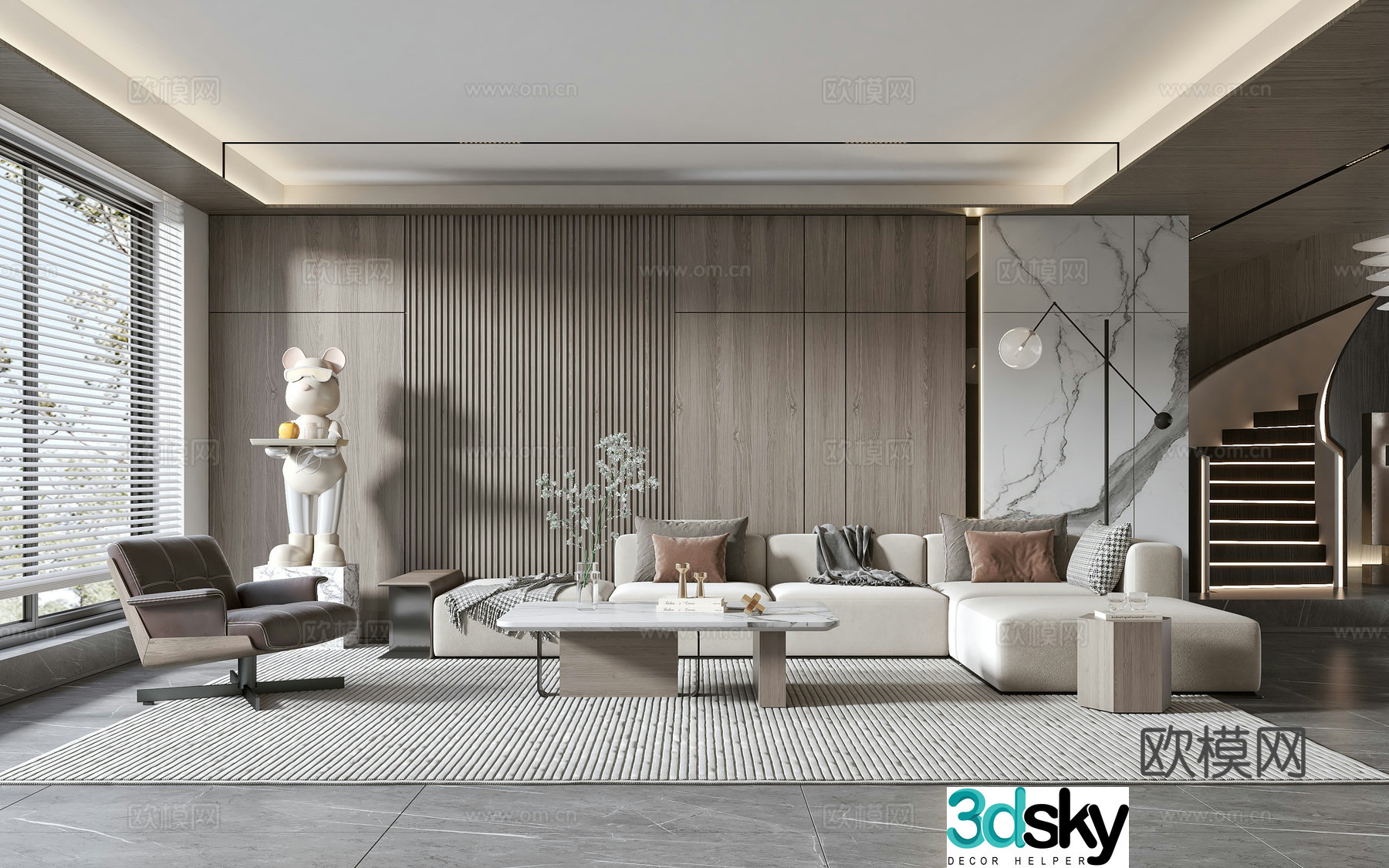 Modern living room modern sofa coffee table combination modern background wall 3d model