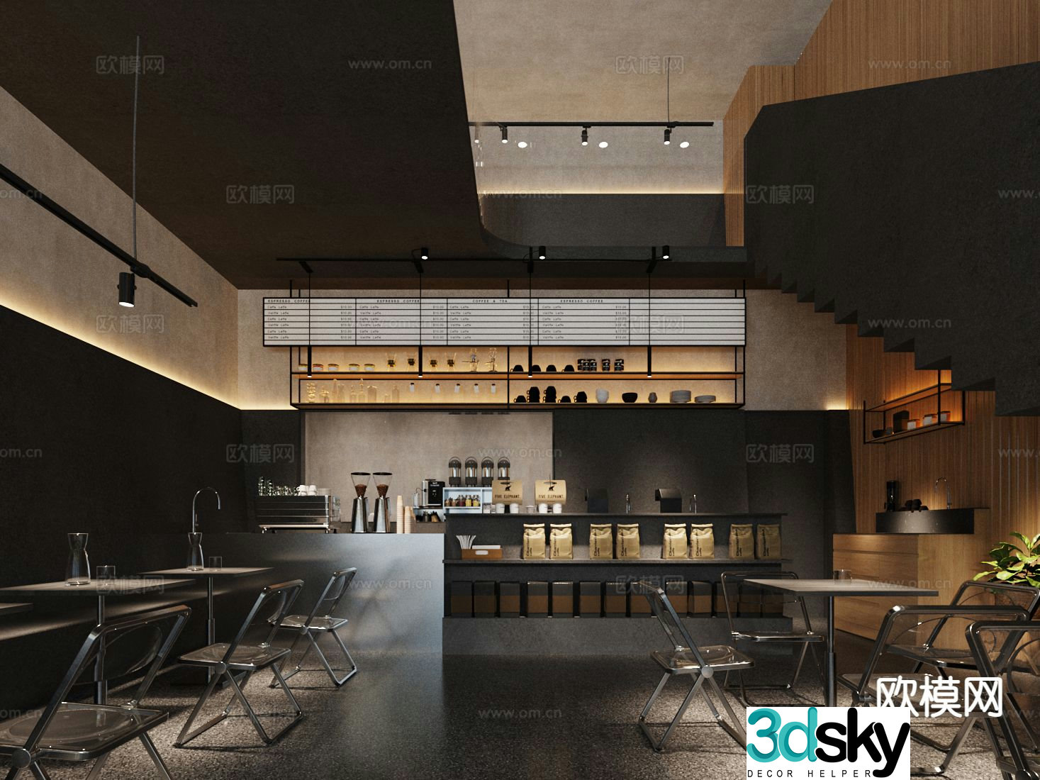 Industrial style cafe 3d model