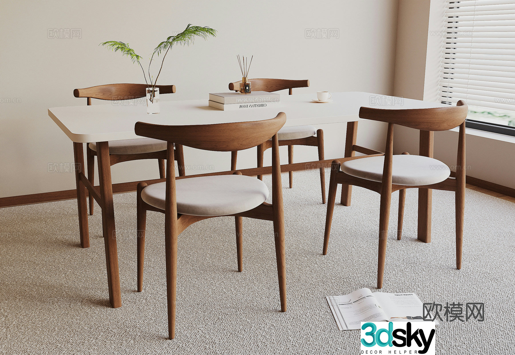 Modern dining table and chair 3d model