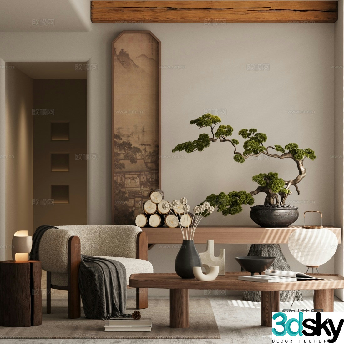 New Chinese casual chair coffee table Song style aesthetic 3D model