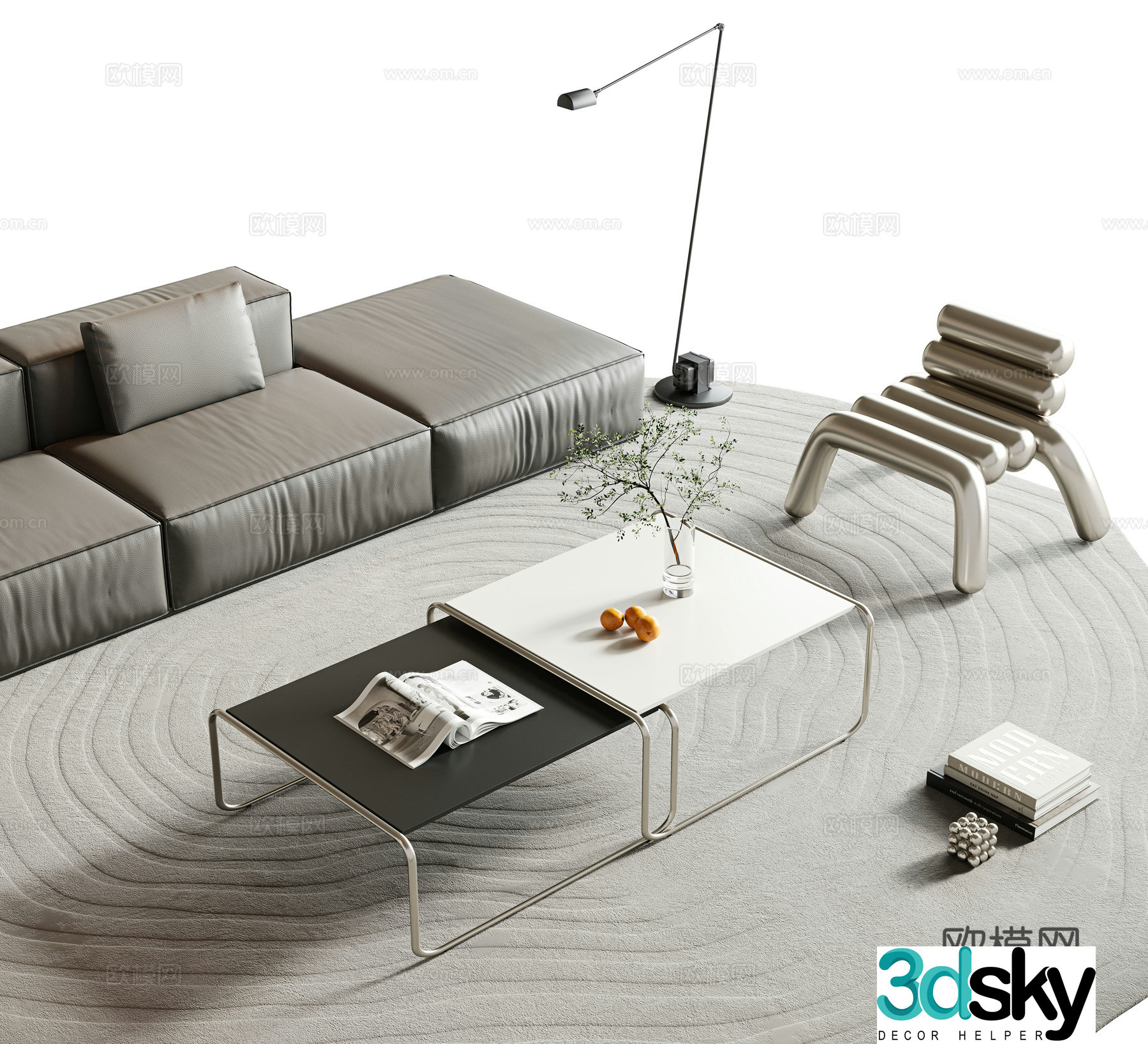 Modern minimalist coffee table special-shaped coffee table square coffee table metal coffee table books jewelry ornaments 3D model