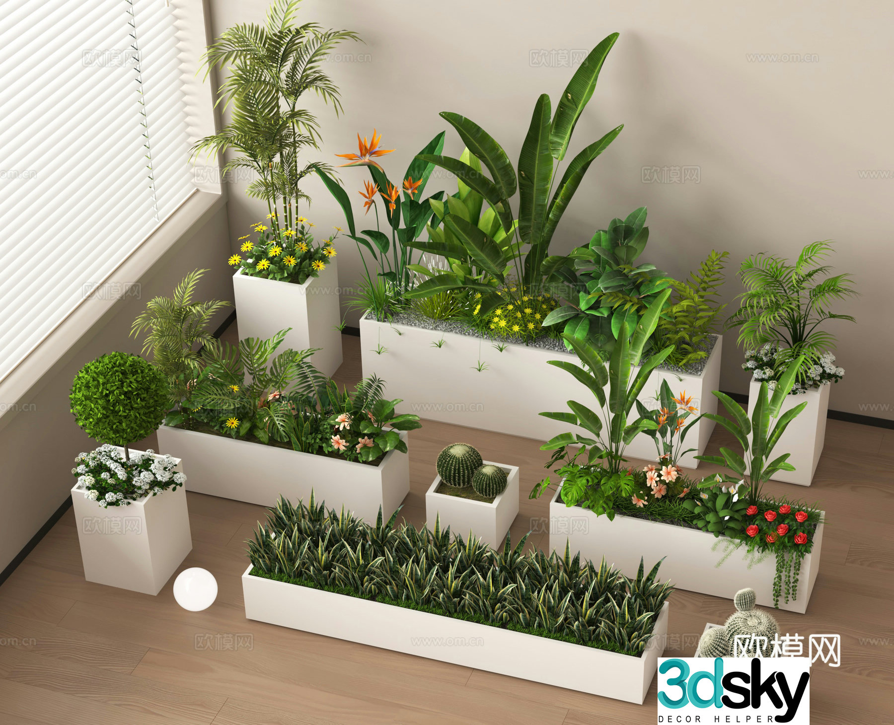 External flower box flower slot flower bed green plant 3D model