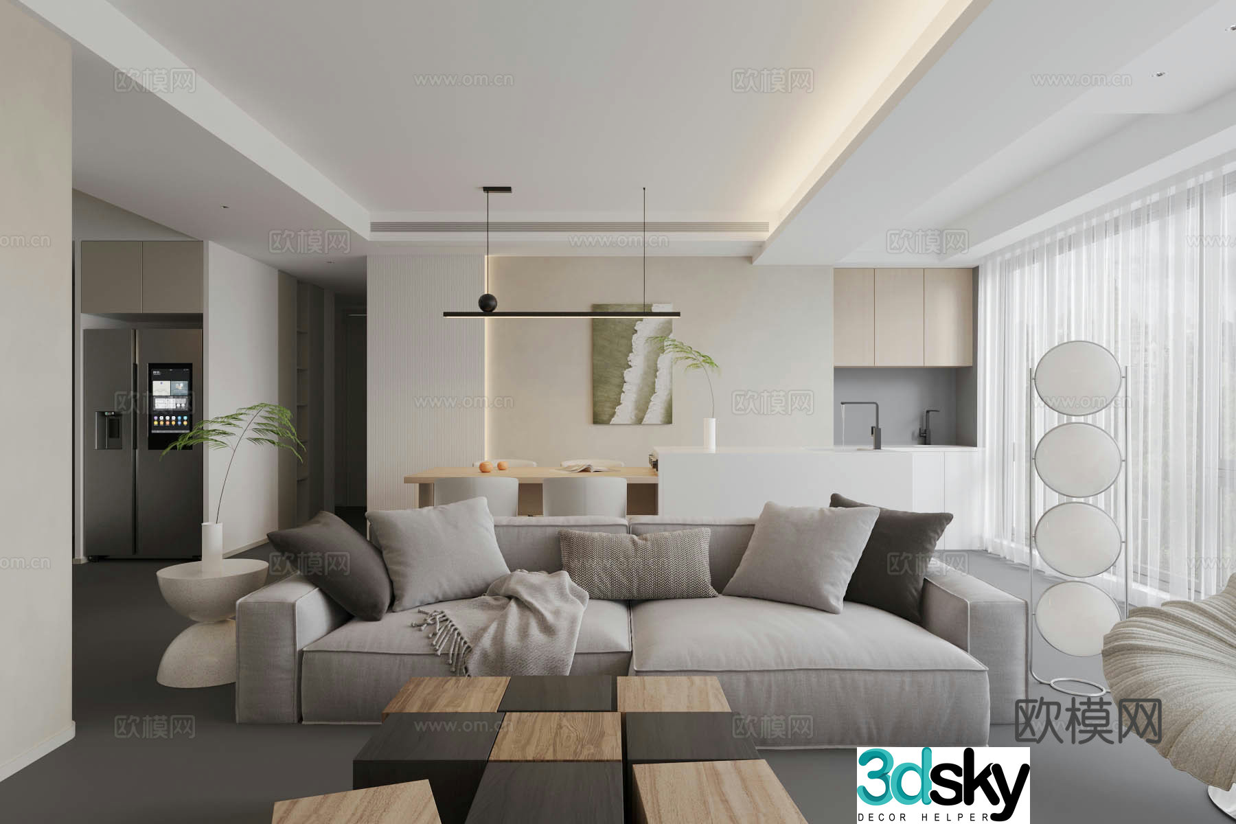 Modern light luxury living and dining room home sofa and coffee table combination three-person sofa multi-person sofa dining table and chair 3D model