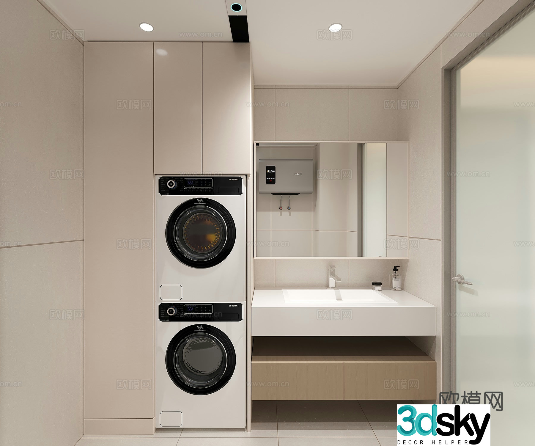 Creamy style bathroom 3d model