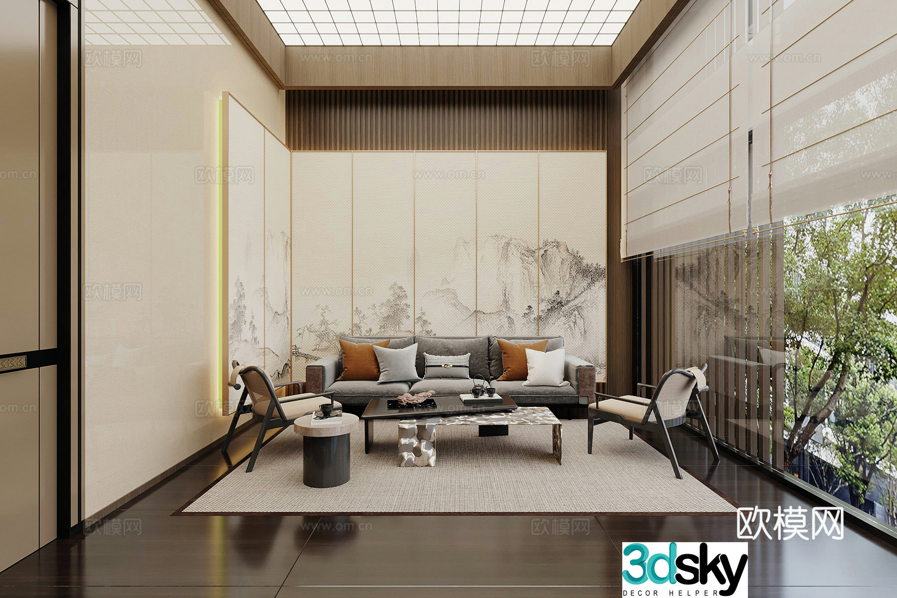 Middle-aged home living room Song style aesthetic living room New Chinese style living room Song style living room Sofa coffee table 3D model