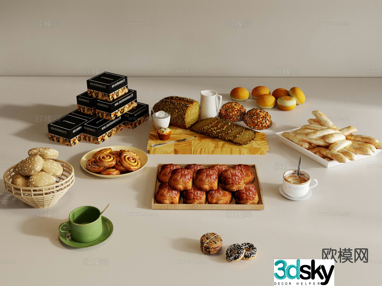 Bread dessert food 3d model