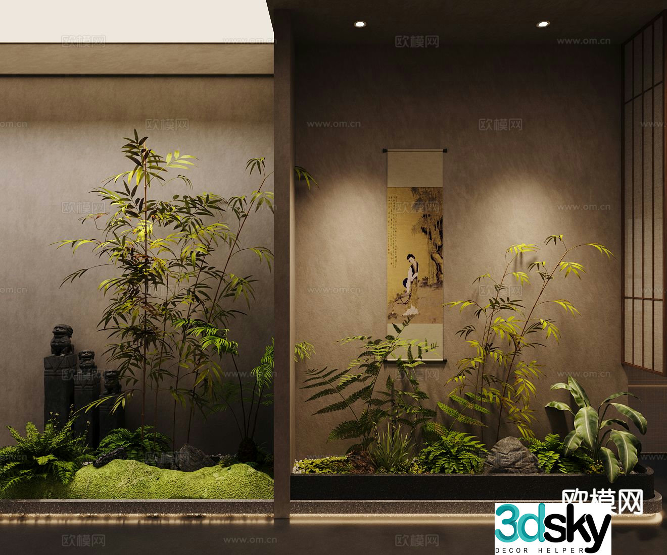 New Chinese style Indoor landscape Landscape sketch Moss micro-terrain 3D model