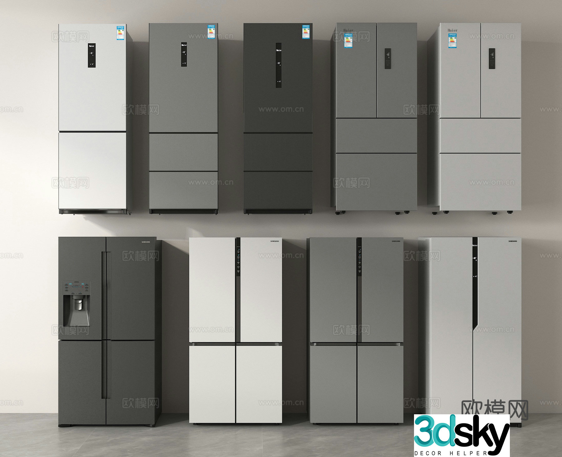 Double door refrigerator Single door refrigerator 3D model
