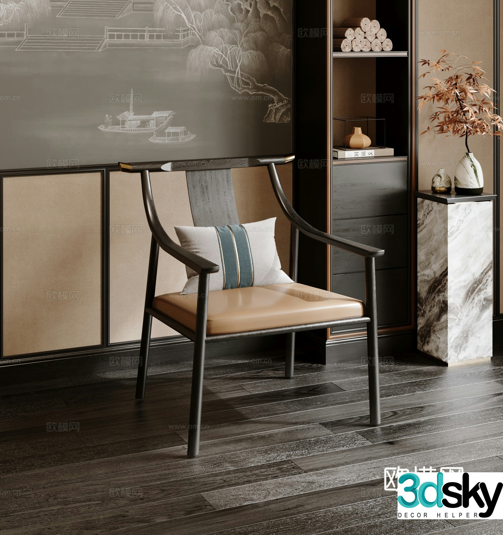 New Chinese single chair 3D model