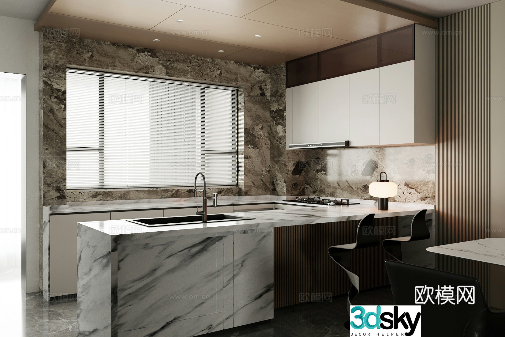 Modern light luxury home restaurant Open restaurant Long table restaurant Light luxury sideboard Dining table decoration 3D model