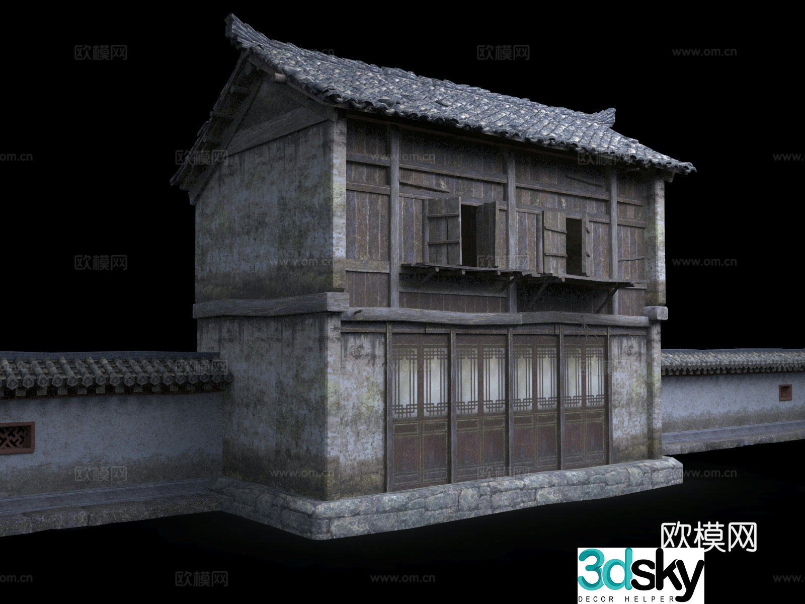 Ancient shops Ancient houses Walled buildings Ancient buildings along the streets Asian Chinese style City Tower 3D model