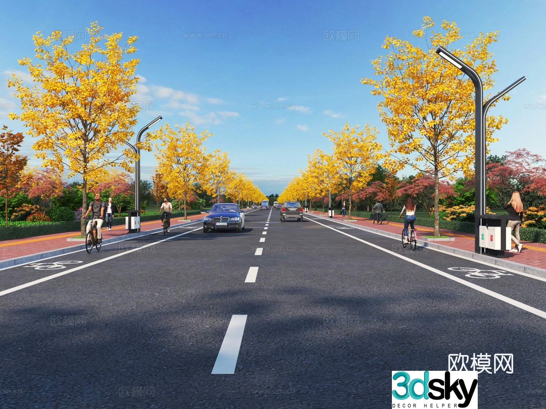 Modern road rural road street light facility 3d model