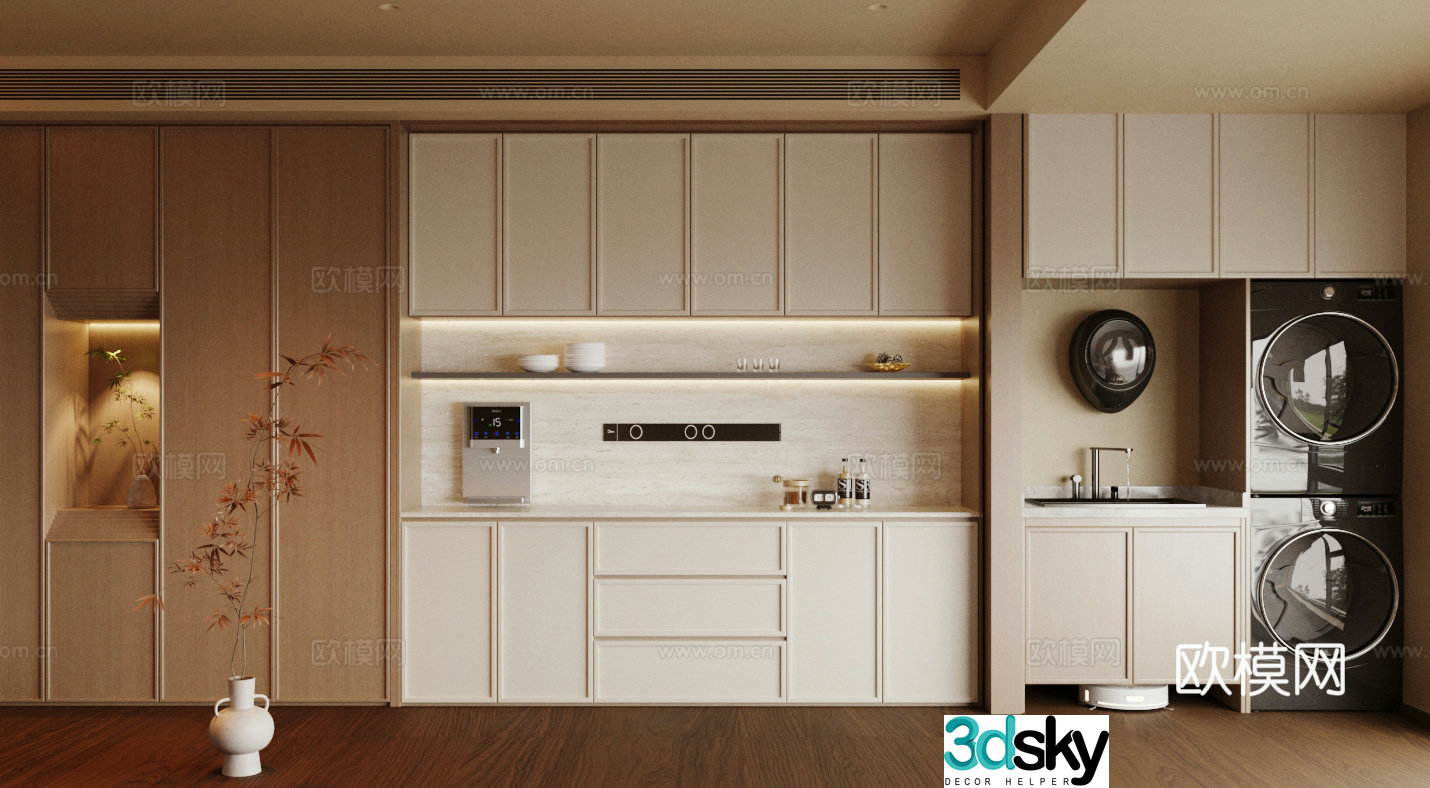 New Chinese-style Zen sideboard meal preparation cabinet whole row of sideboard finished sideboard tea cabinet meal sideboard 3D model