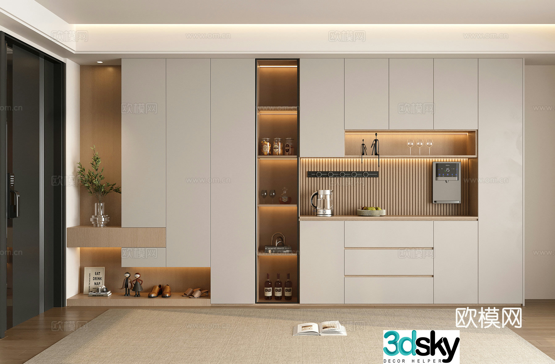 Modern home entrance shoe cabinet wine cabinet integrated cabinet side cabinet entrance cabinet decorative cabinet 3D model