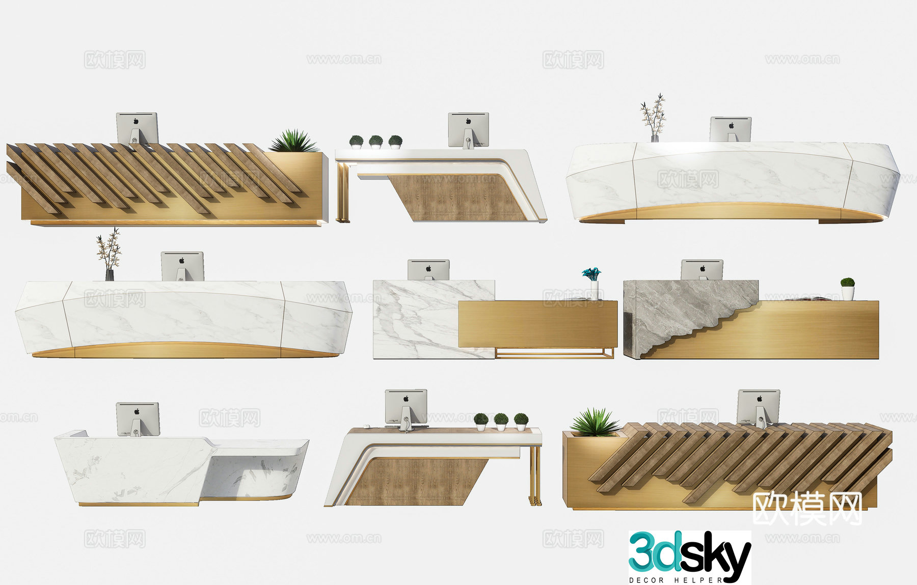 Modern minimalist front desk special shape reception desk arc shape reception desk creative solid wood special shape reception desk 3D model