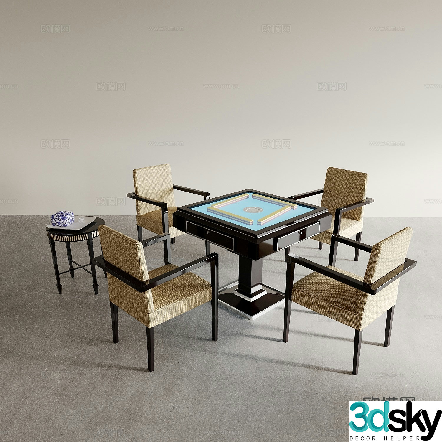 Mahjong table table and chair combination 3D model