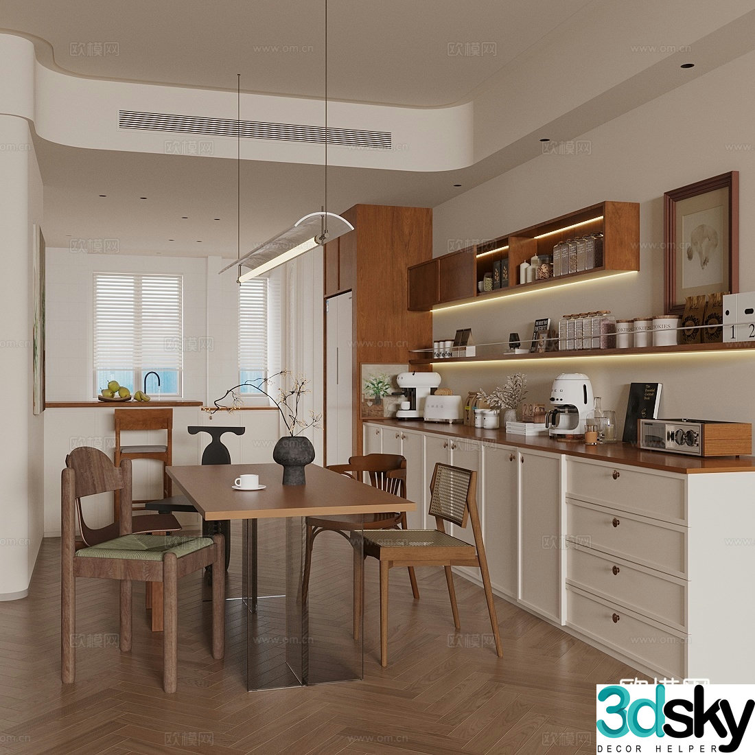 Modern home restaurant Home restaurant Sideboard Dining table and chair combination Chandelier 3d model