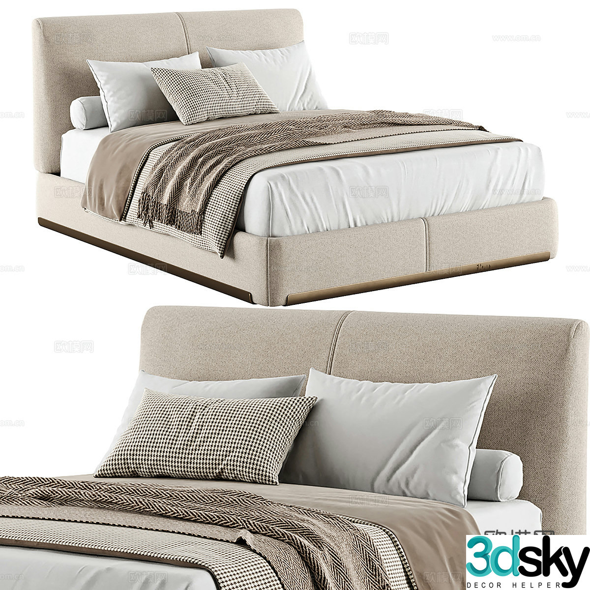 New Chinese Atelierm fabric double bed 3D model
