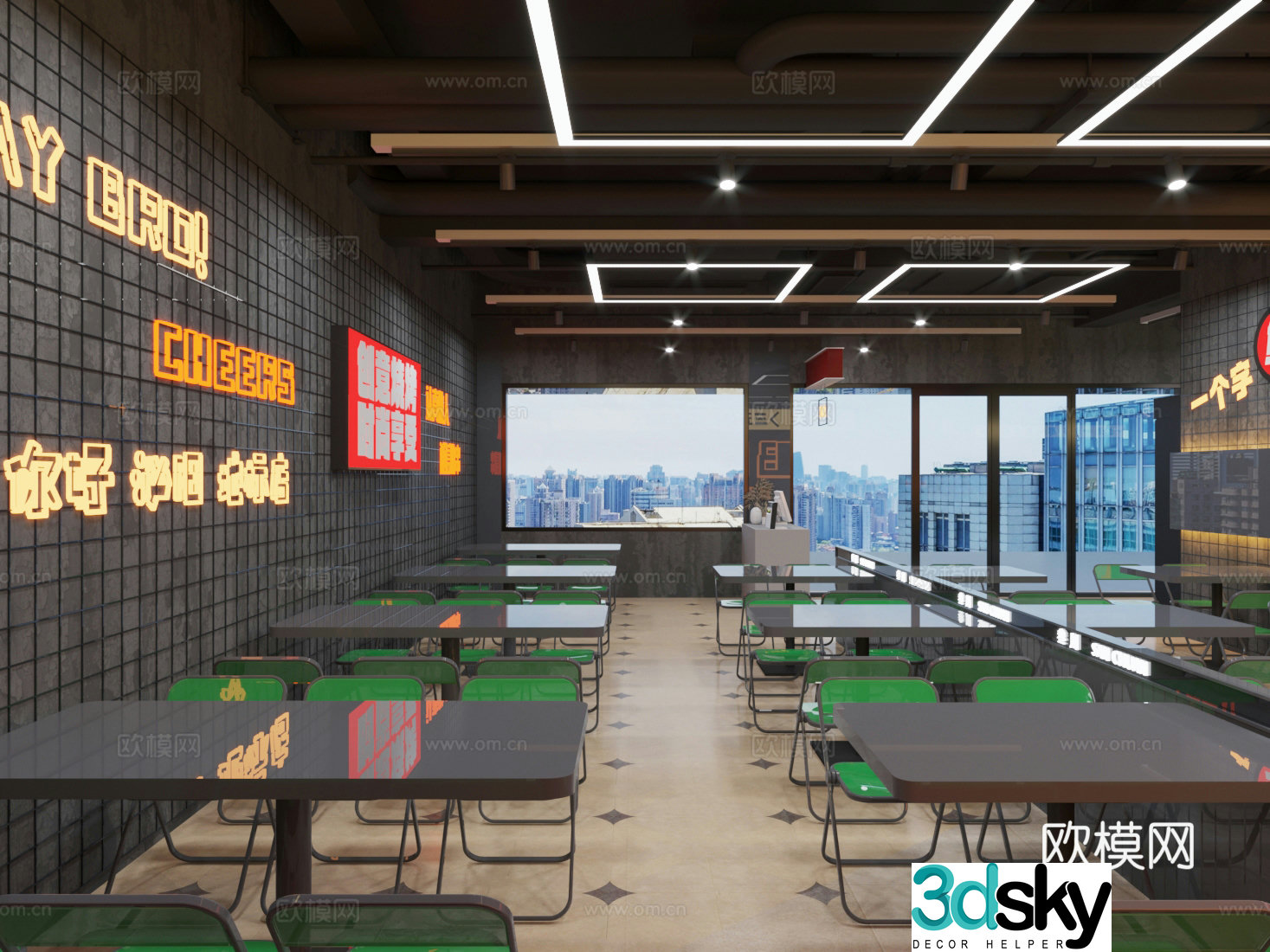 Industrial style fast food restaurant tea restaurant 3d model