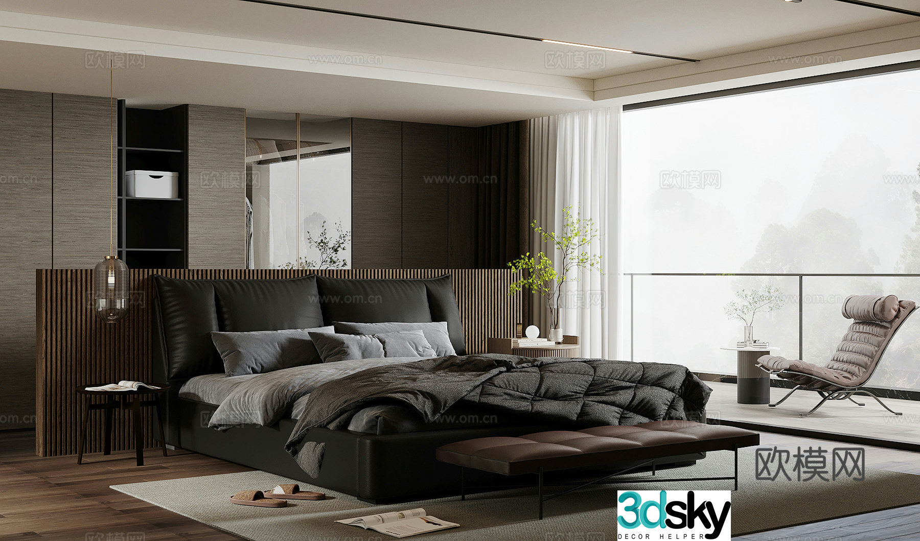 Modern light luxury home bedroom premium gray bedroom owner-light bedroom black and white gray bedroom Bauhaus 3D model