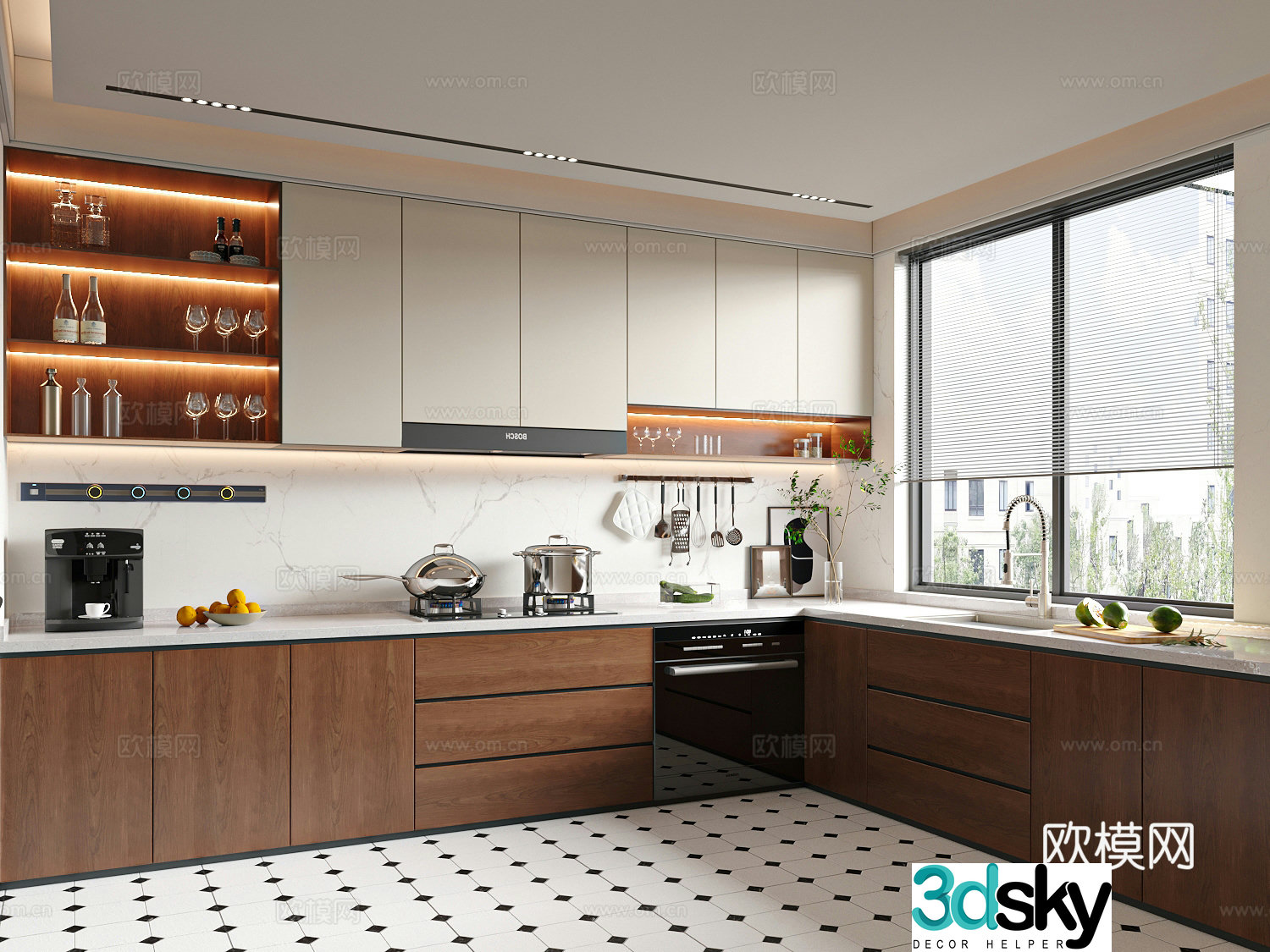 Modern medieval style kitchen open kitchen 3d model