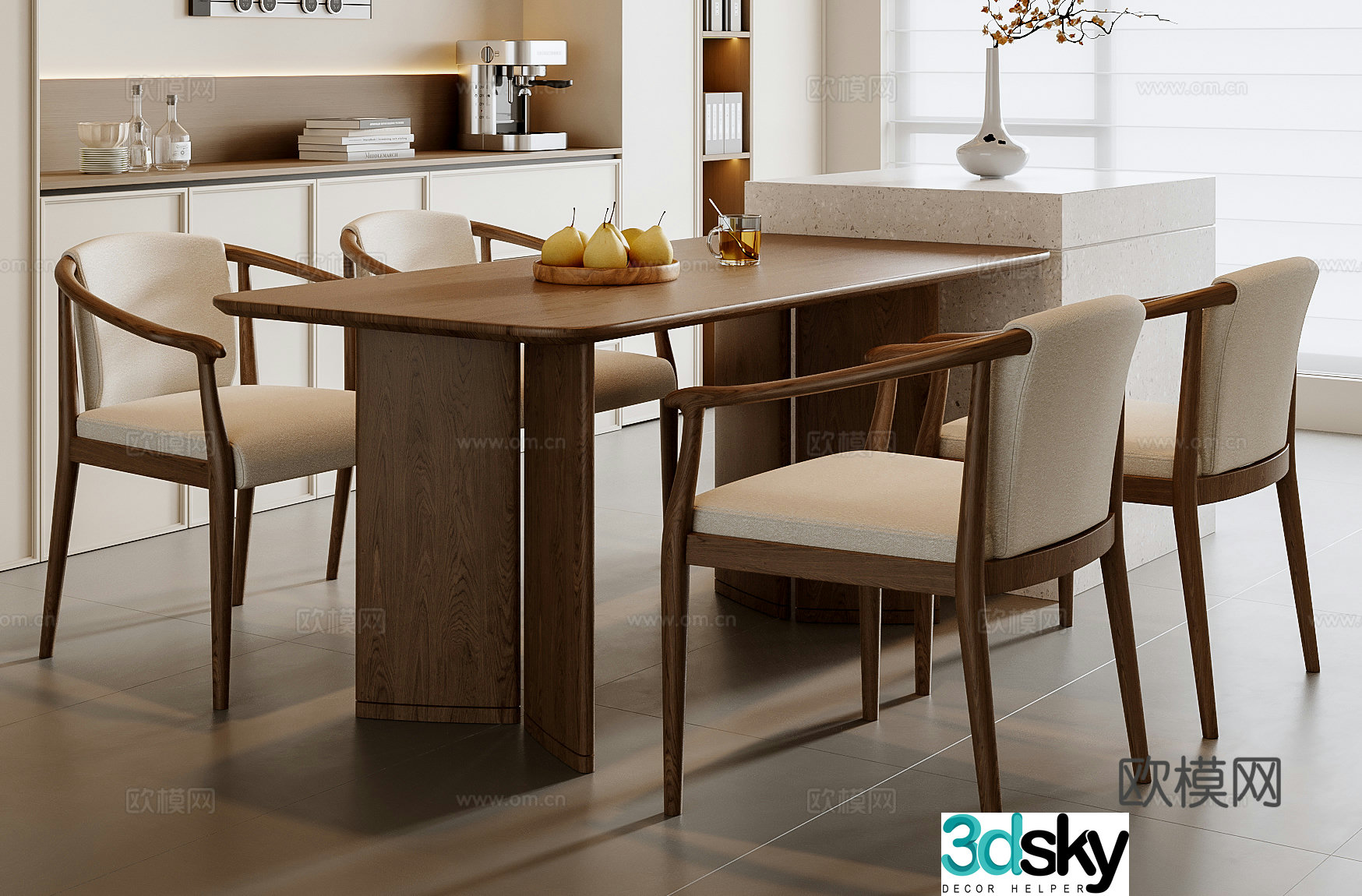 New Chinese dining table and chair combination 3D model