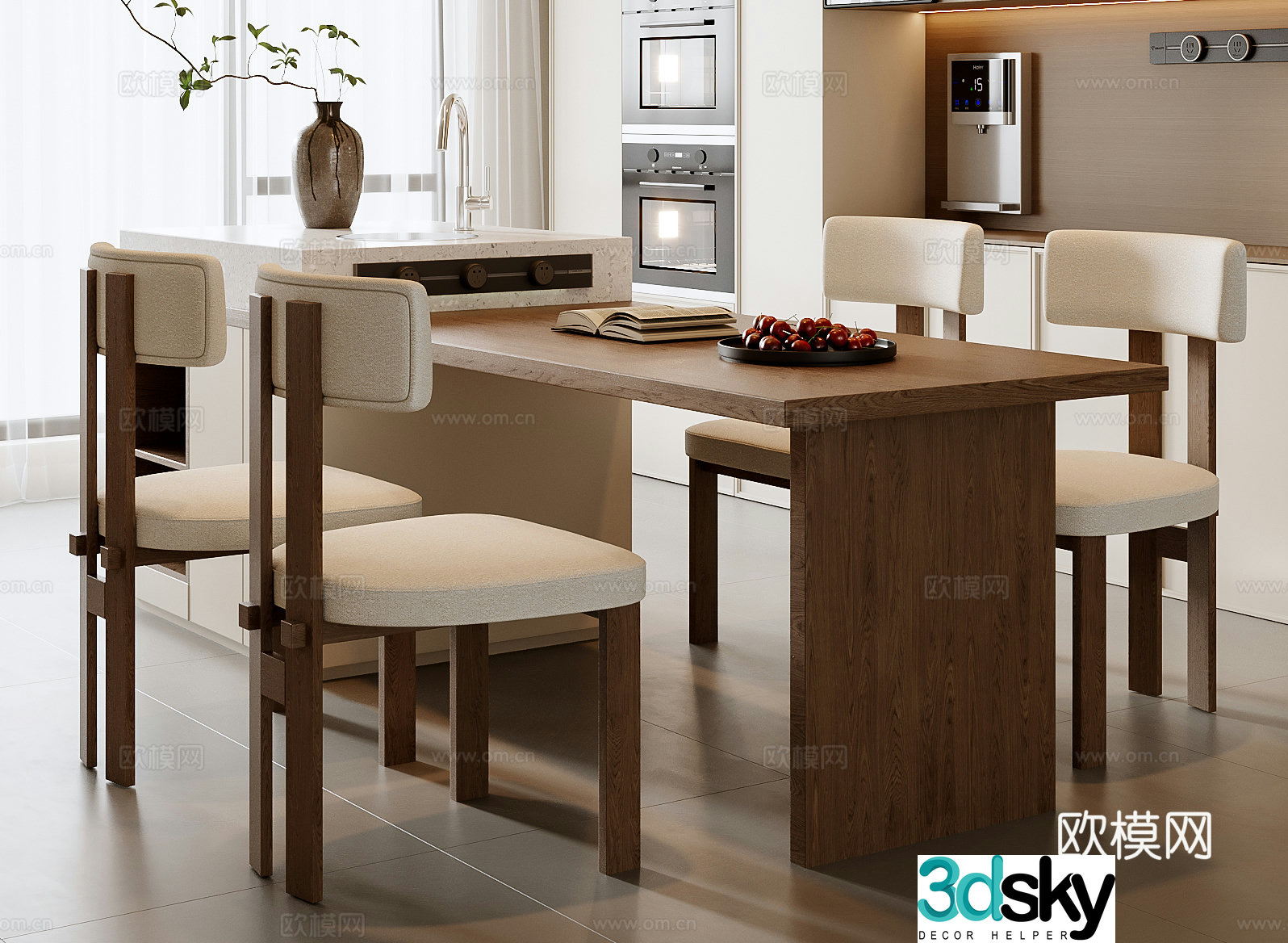 New Chinese dining table and chair combination 3D model