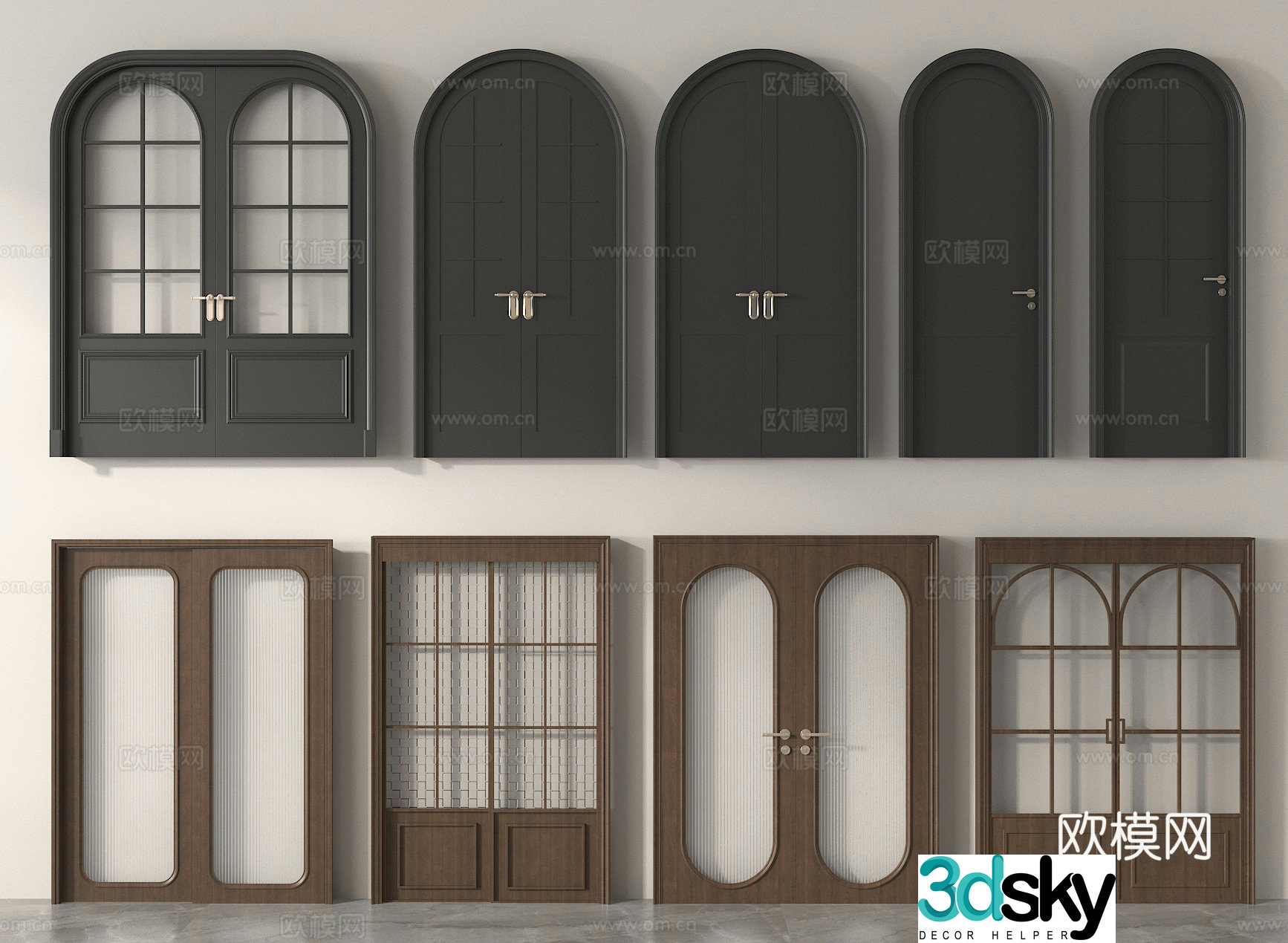 Arched door Double-open door Sliding door Glass door Balcony door 3D model