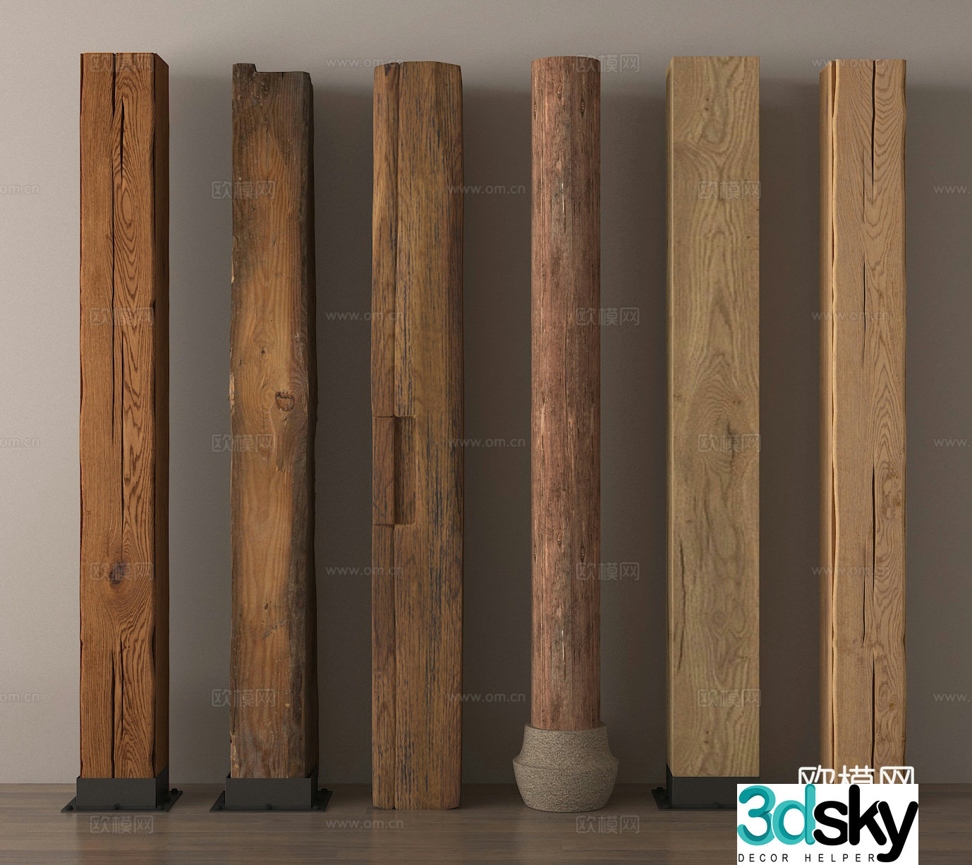 Wood B&B Wood Column Old Wood Wood Column Square Column 3D Model