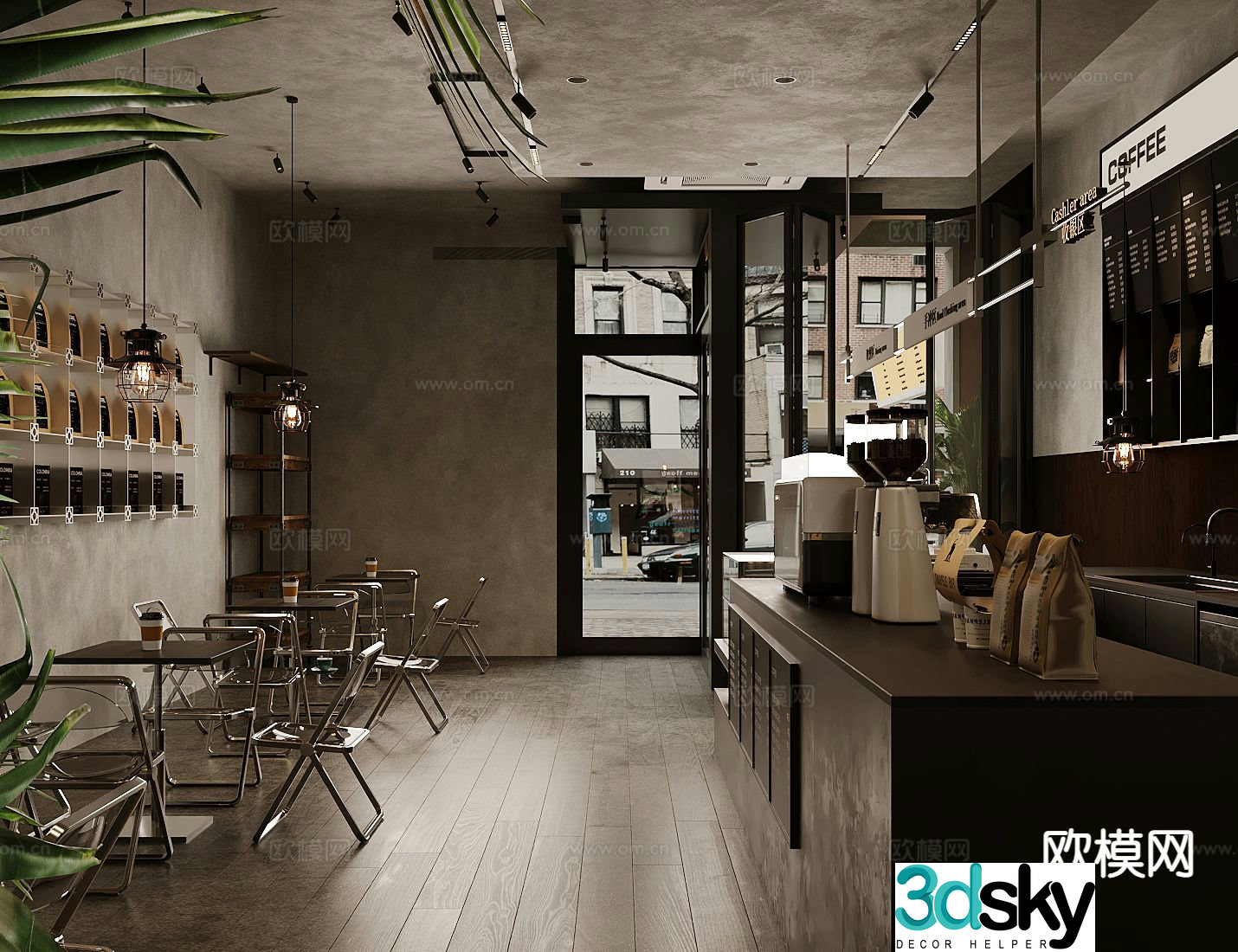 Industrial style coffee shop coffee table 3D model