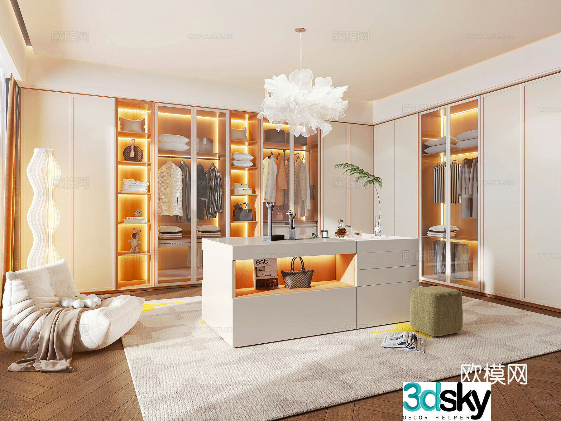 Modern buttercloakroom Master bedroom cloakroom Walk-in cloakroom L-shaped cloakroom Island 3D model