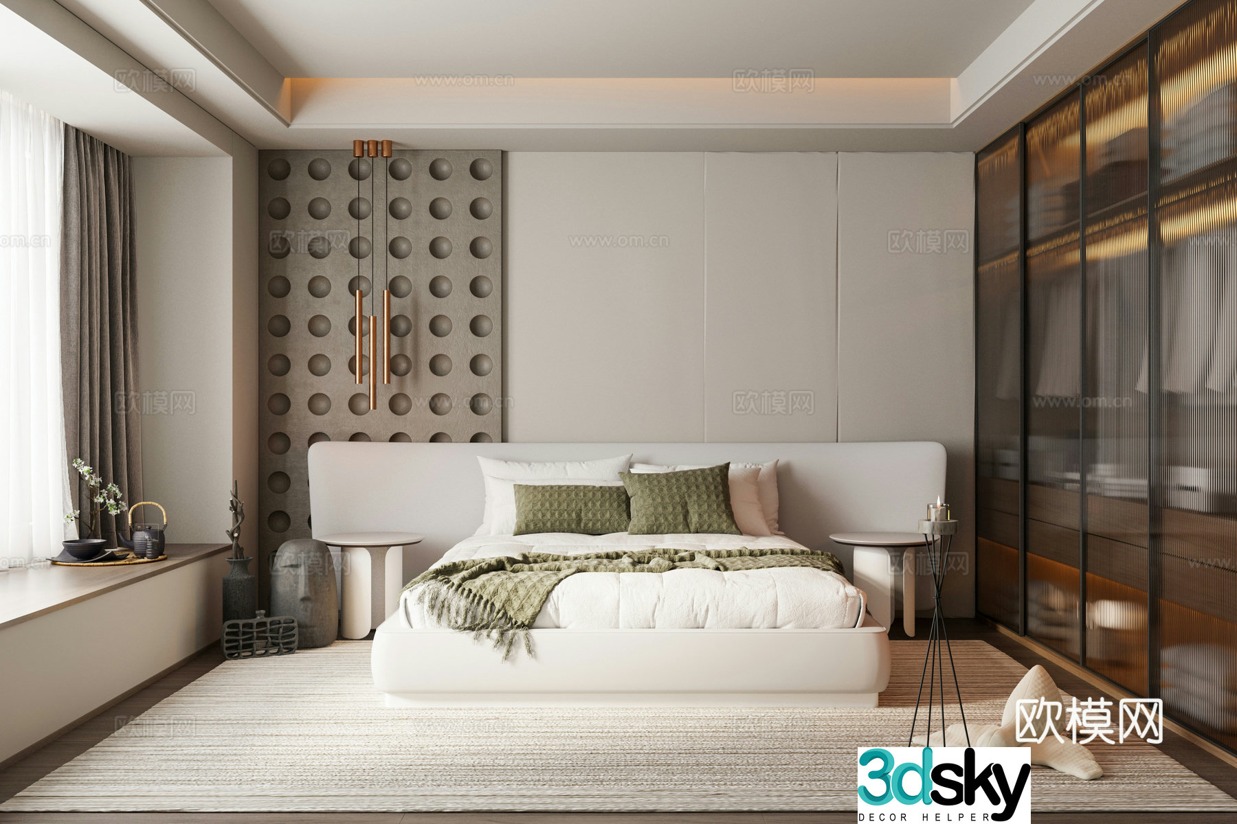 Bedroom Double Bed Tatami Wardrobe 3D Model