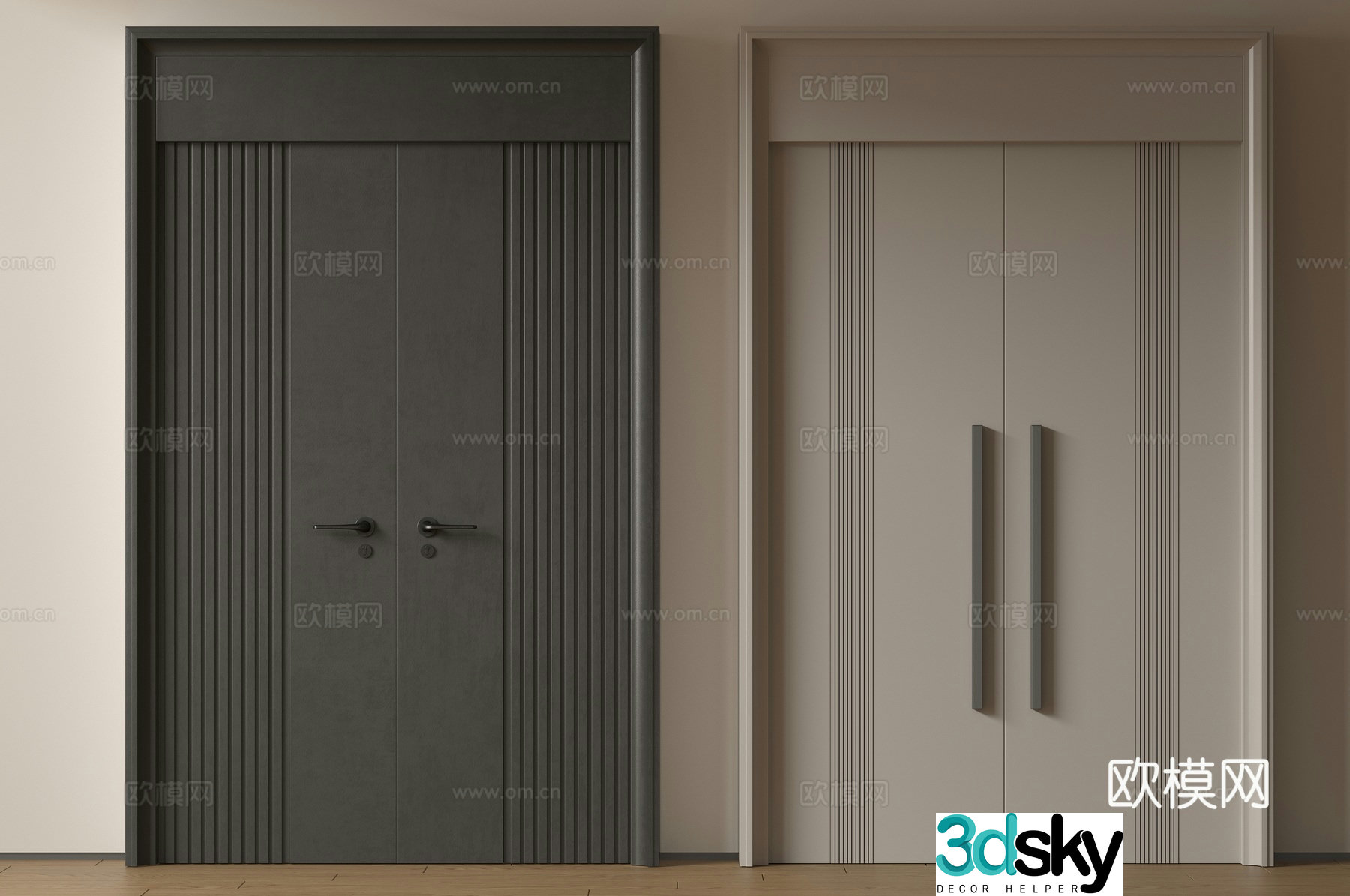 Modern double-opening door swing door entrance door security door top double-opening door main door mother and child door 3D model