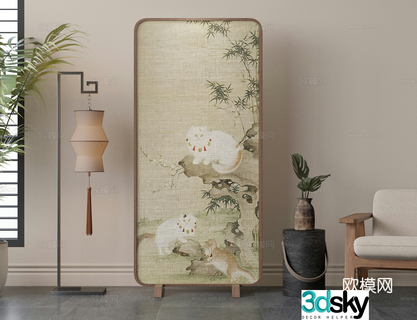 New Chinese-style screen Wooden screen 3d model