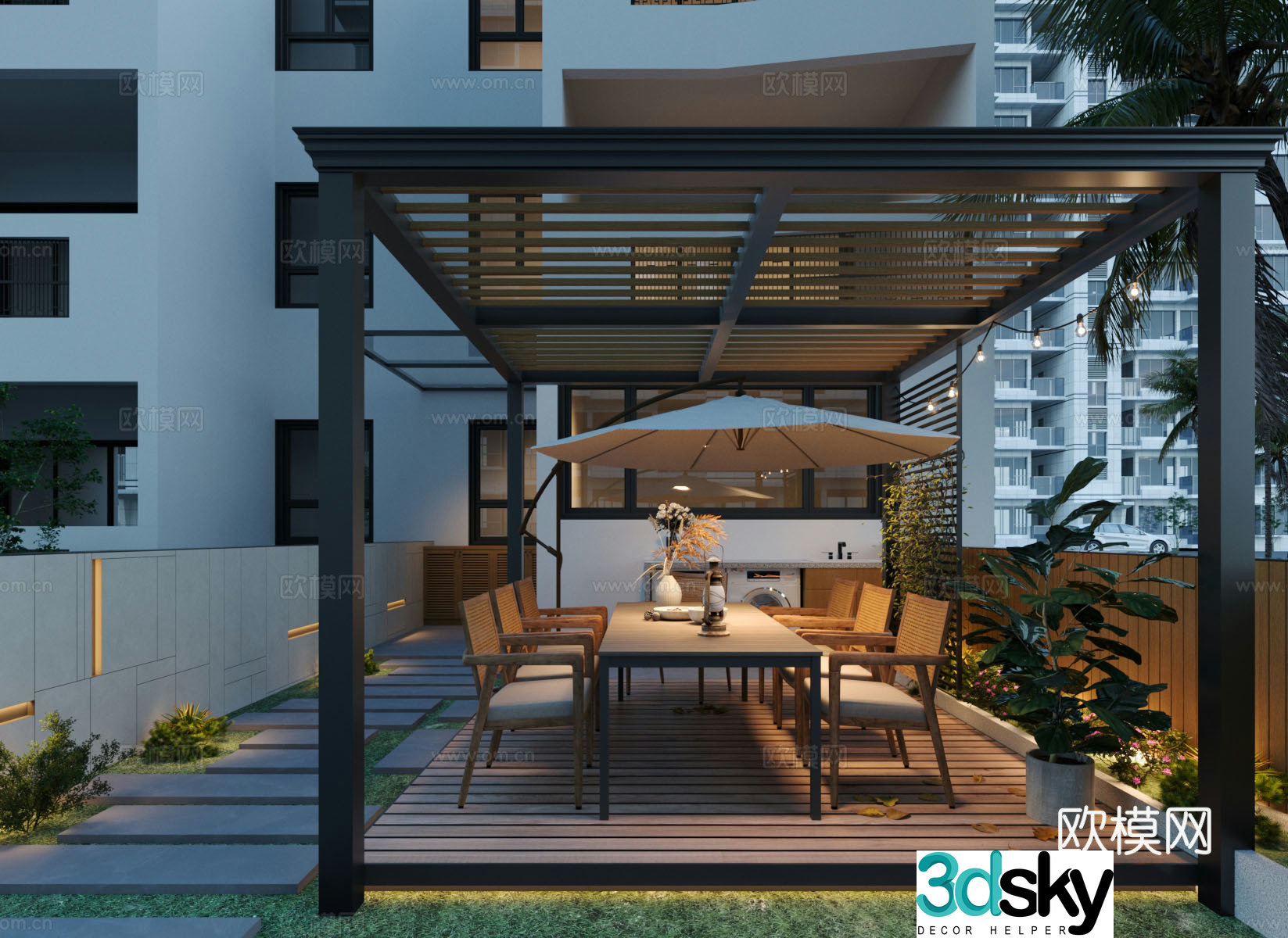 Modern other home decoration outdoor garden outdoor table and chair combination outdoor parasol 3d model
