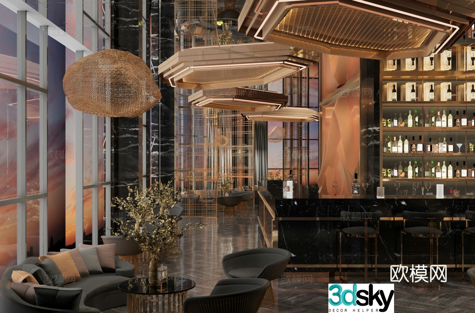 Light luxury bar Whiskey bar Tavern 3D model