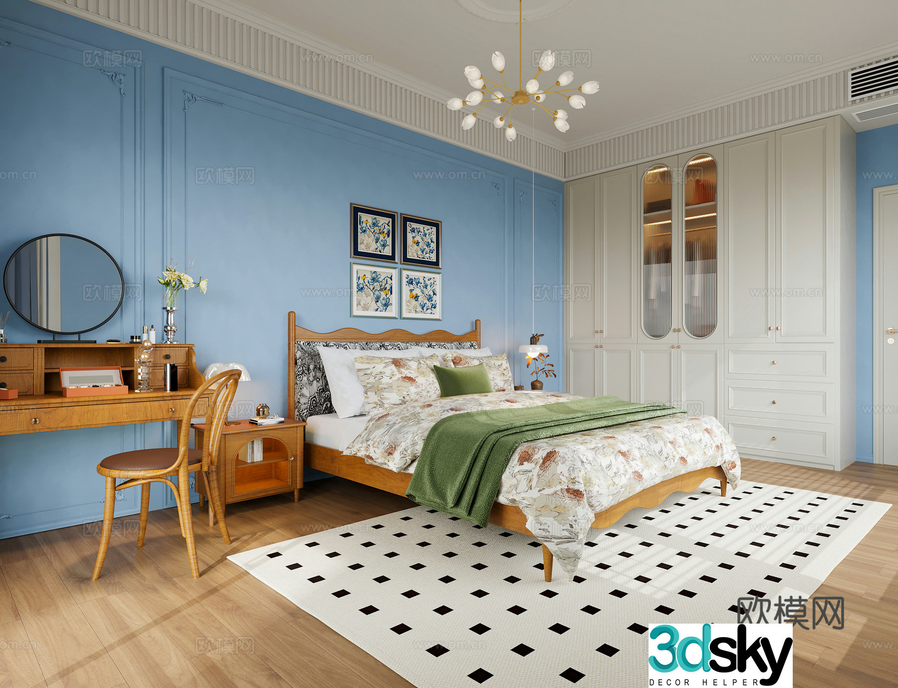French bedroom retro bedroom French retro dressing table French cream style bedroom retro bed 3d model